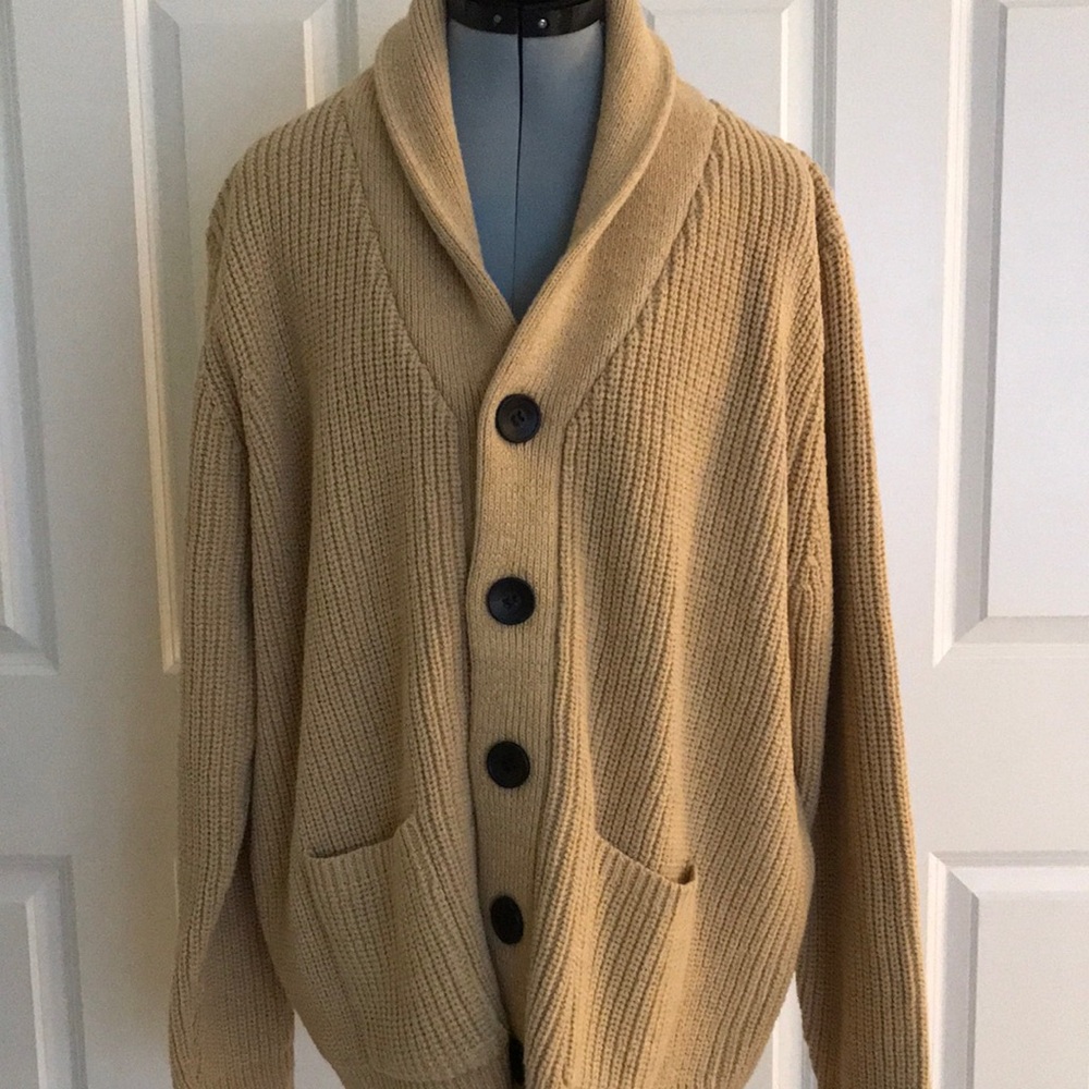 Vaboom Tan Shawl Collar Wool Blend Cardigan Sweater Men’s XXL